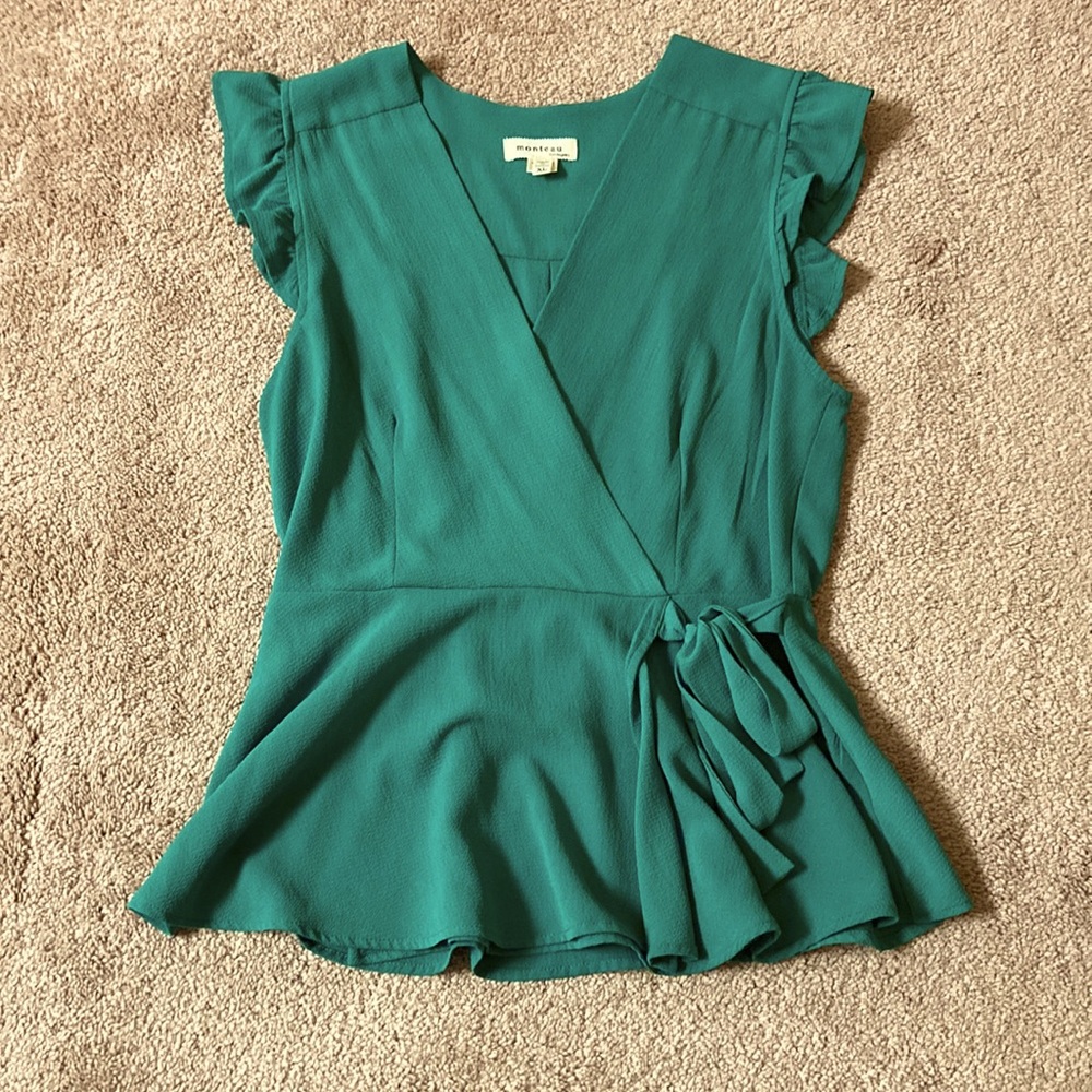 Monteau Teal Wrap Blouse